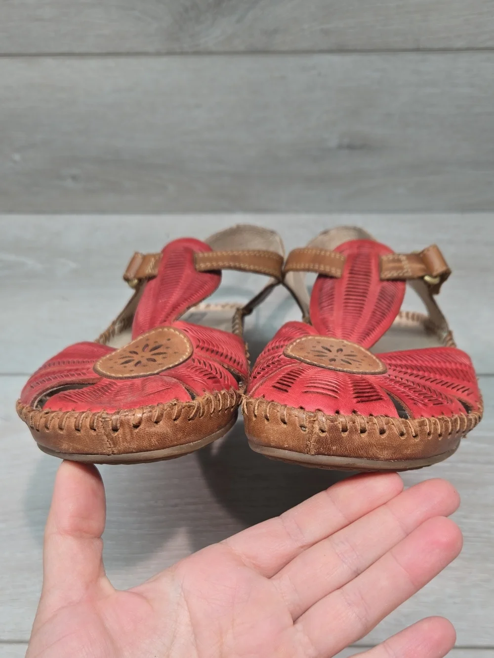 Pikolinos Women Puerto Vallarta scarlet Leather Sandals Clog Shoes Sz 39/8.5